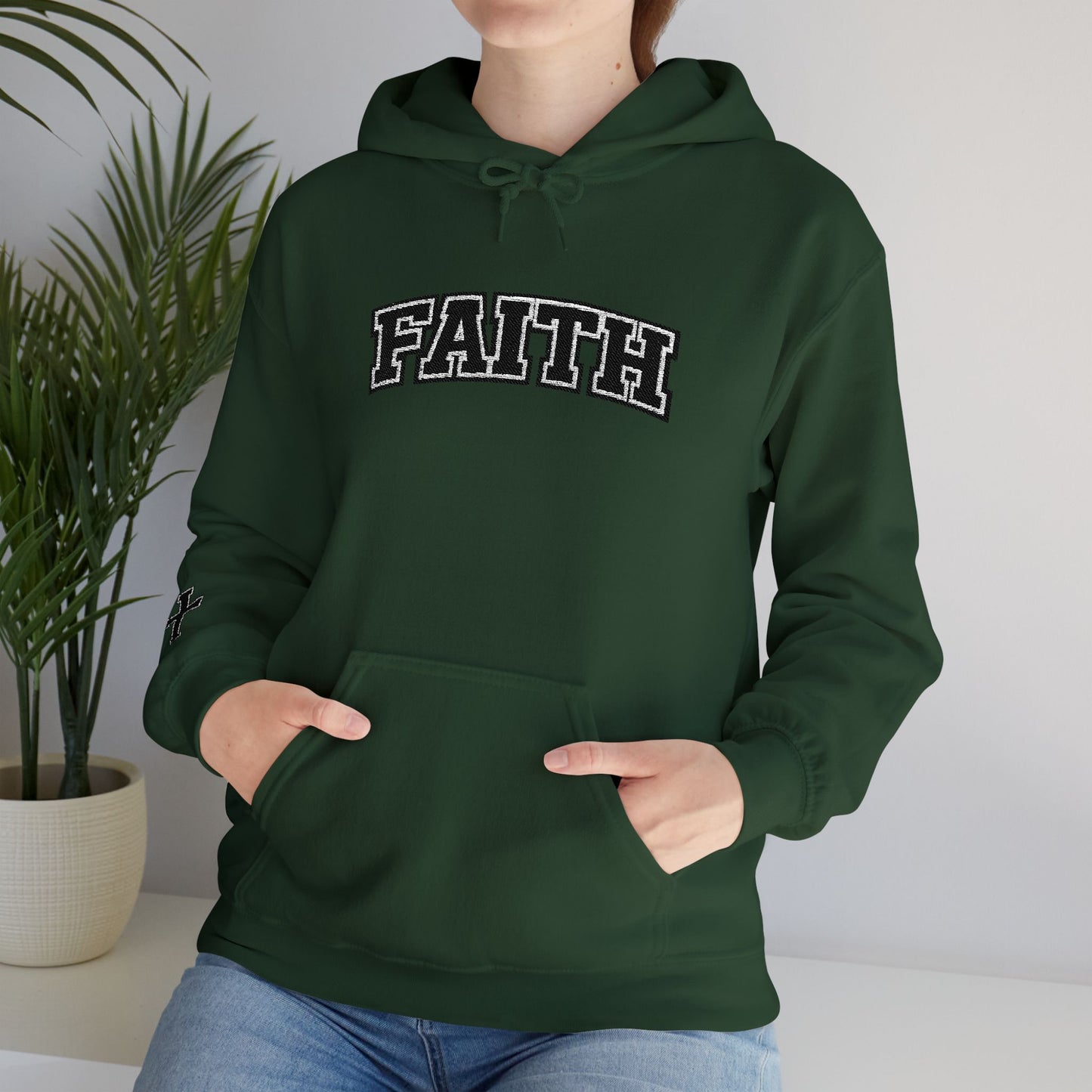 FAITH Collegiate Embroidered Hoodie  Bold faith. Everyday comfort.
