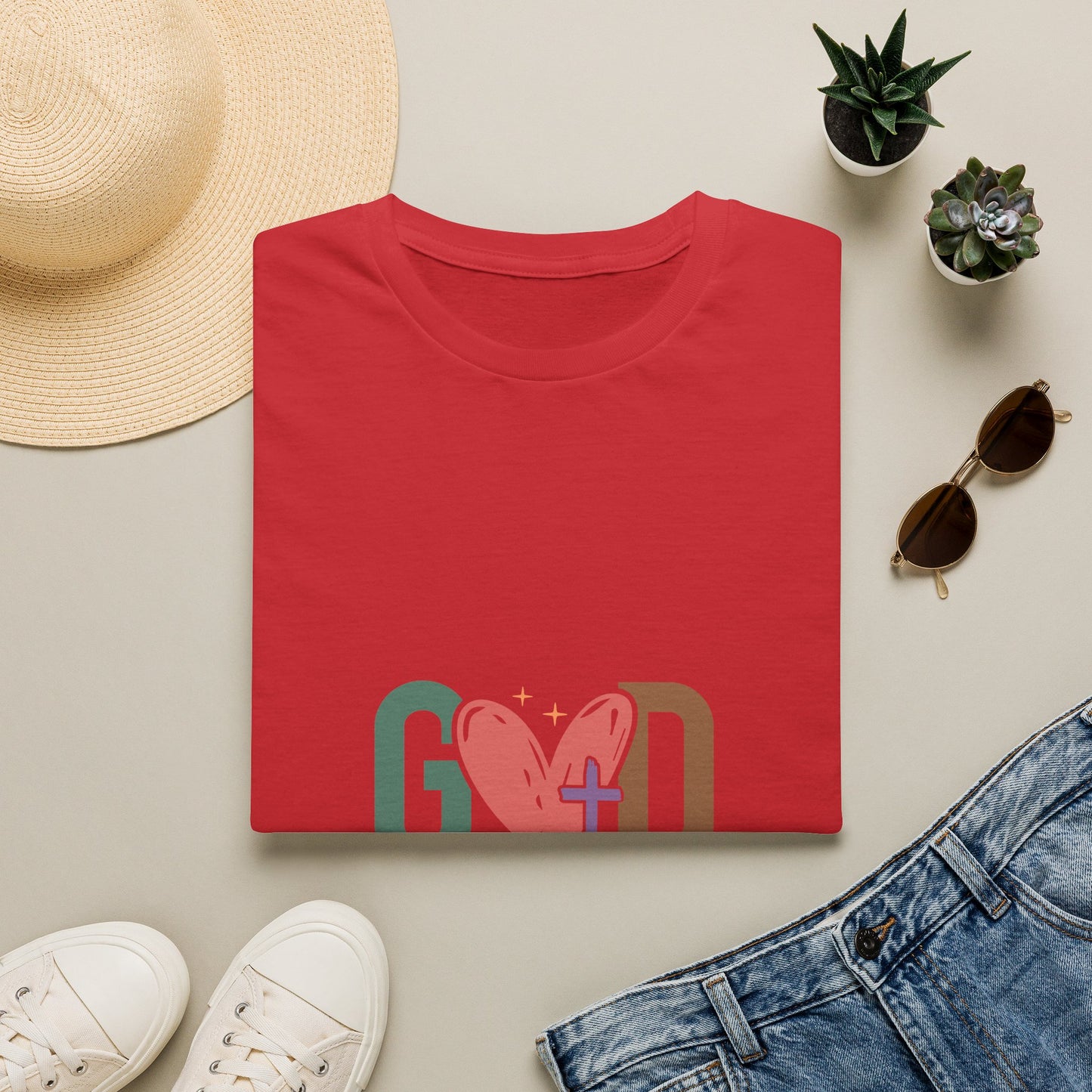 God With Heart Cross T-Shirt — Faith-Based Inspirational Tee