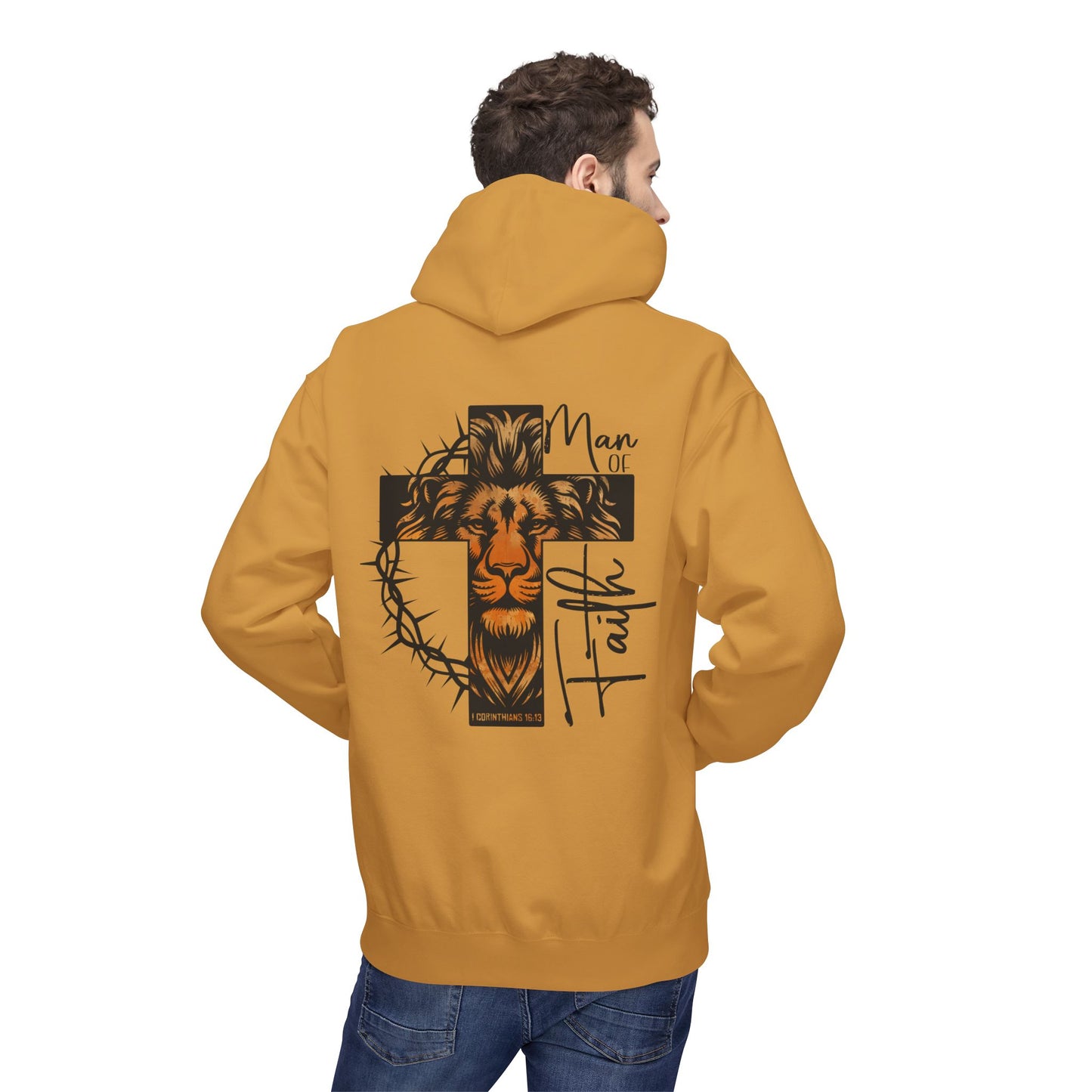Faith Lion Cross Hoodie — “Man of Faith” Christian Graphic Hoodie