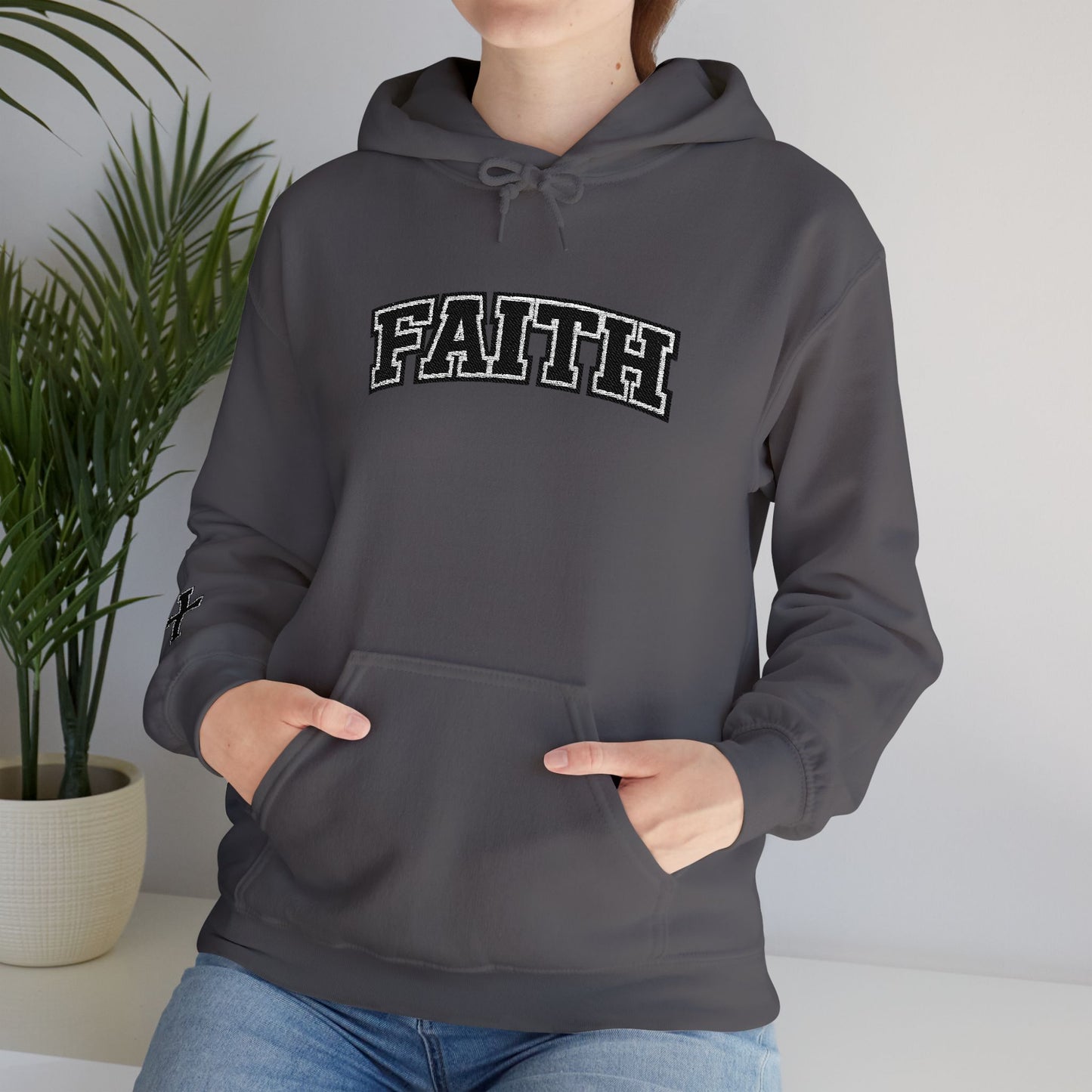 FAITH Collegiate Embroidered Hoodie  Bold faith. Everyday comfort.