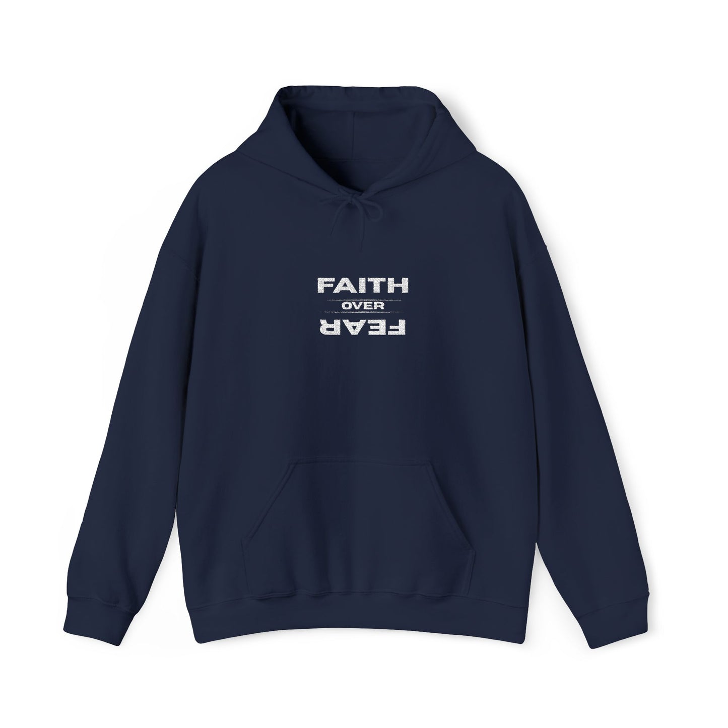 Embroidered "Faith Over Fear" Hoodie — Inspirational Christian Pullover White Lettering