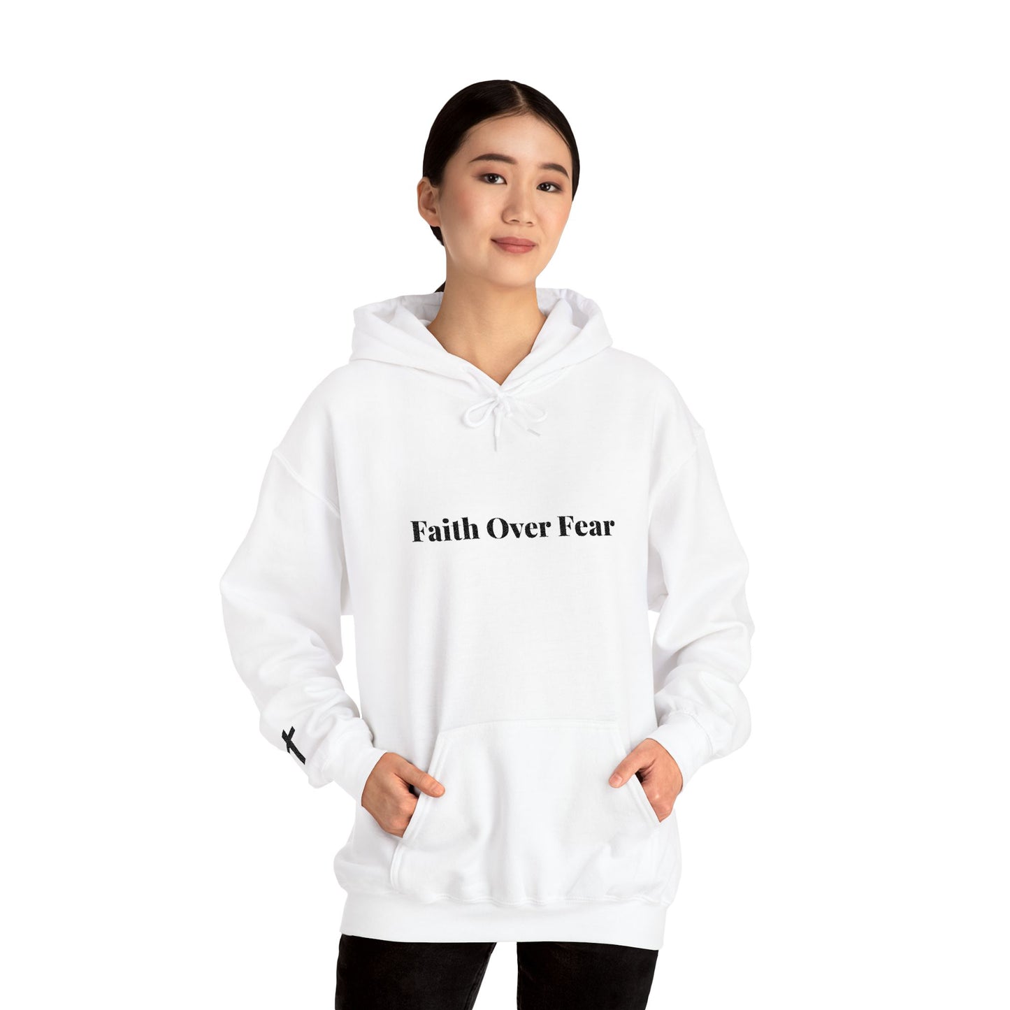 Faith Over Fear Hoodie — Minimal Christian Cross Pullover