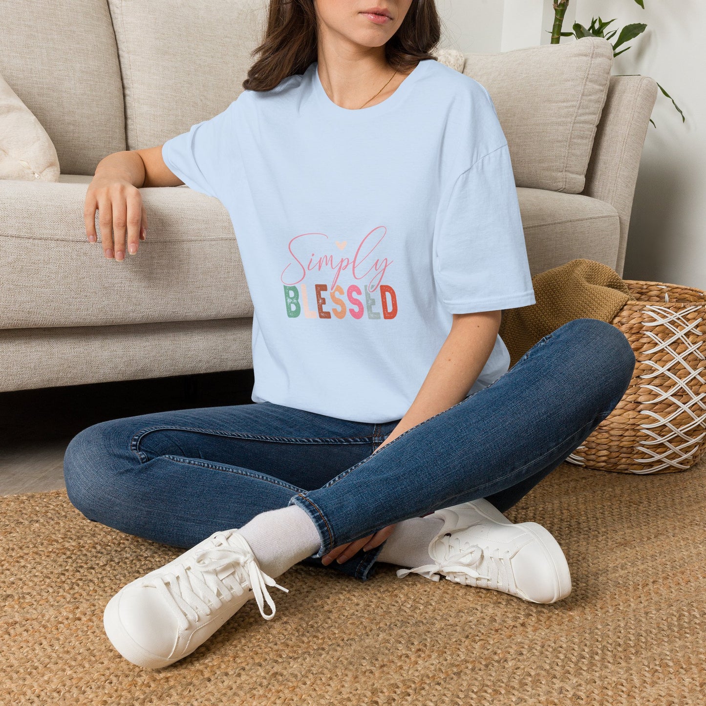 Simply Blessed T-Shirt — Pastel Script Faith Tee