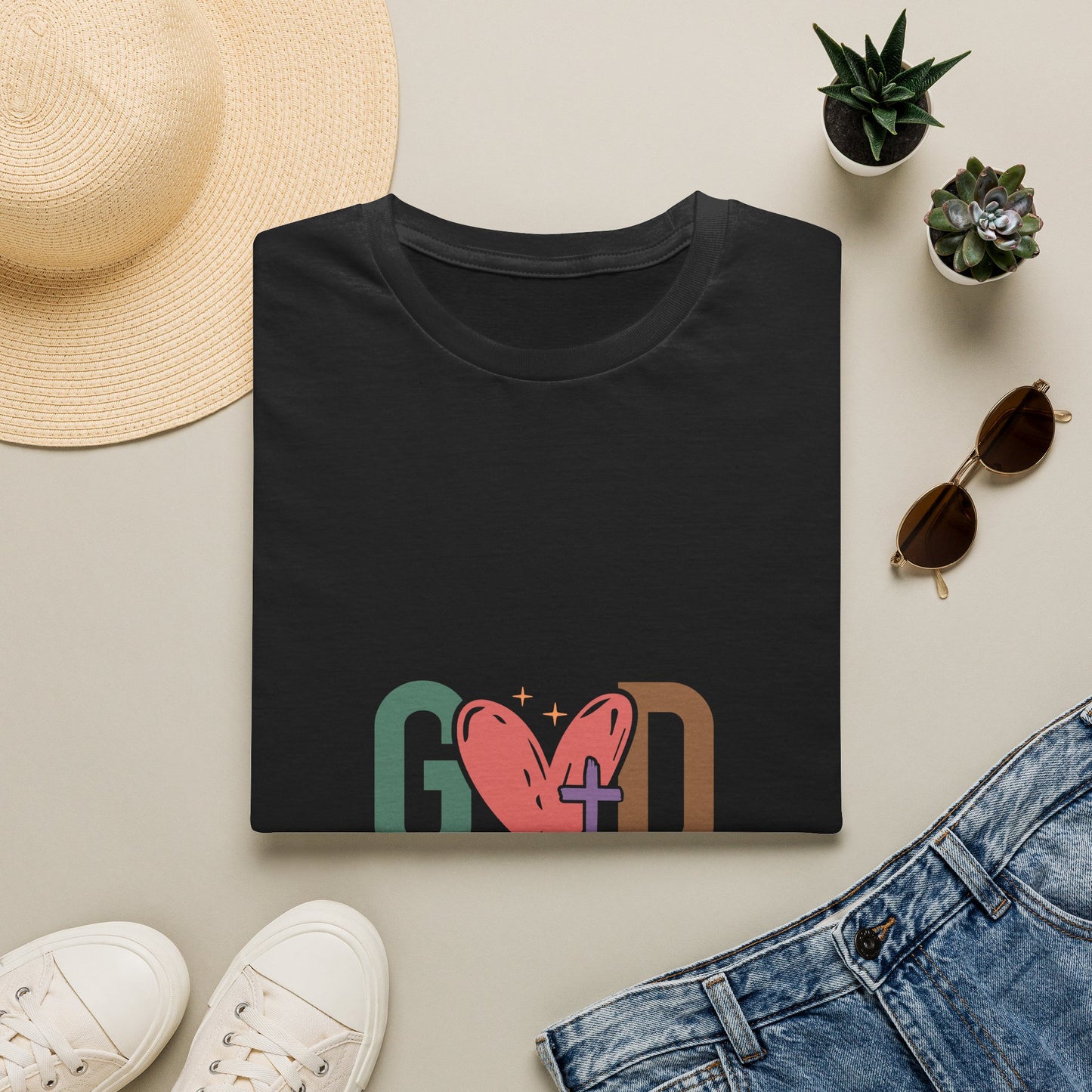 God With Heart Cross T-Shirt — Faith-Based Inspirational Tee