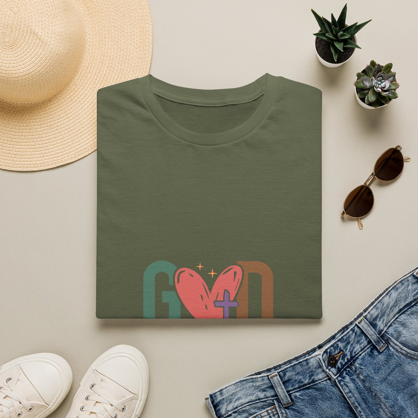 God With Heart Cross T-Shirt — Faith-Based Inspirational Tee