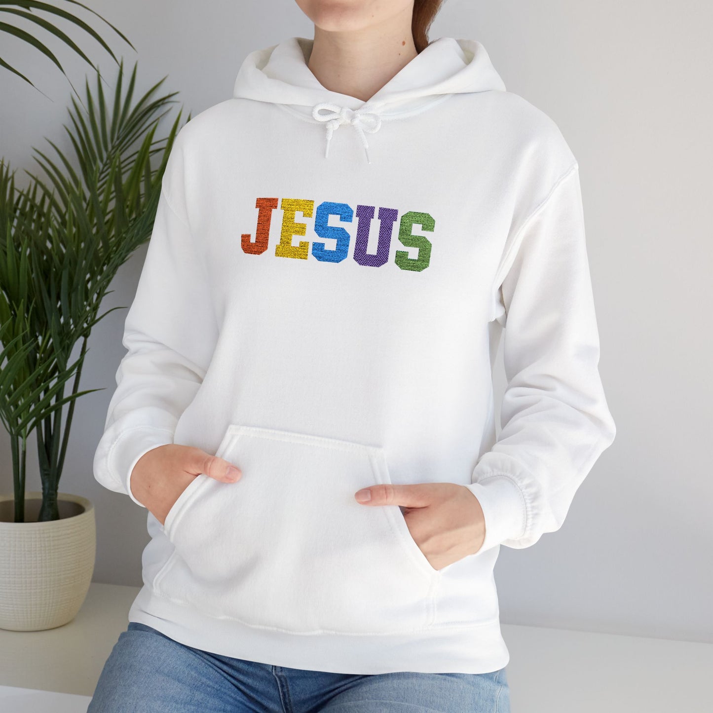 Embroidered Faith-Inspired “JESUS” Pullover Hoodie for Everyday Comfort