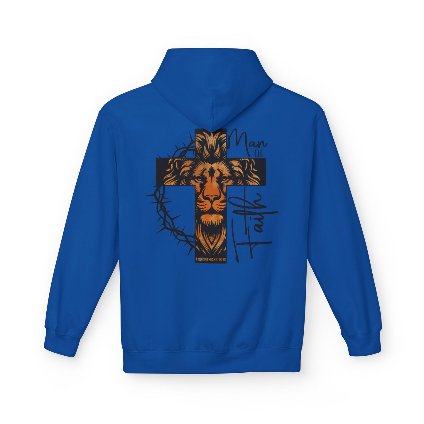 Faith Lion Cross Hoodie — “Man of Faith” Christian Graphic Hoodie
