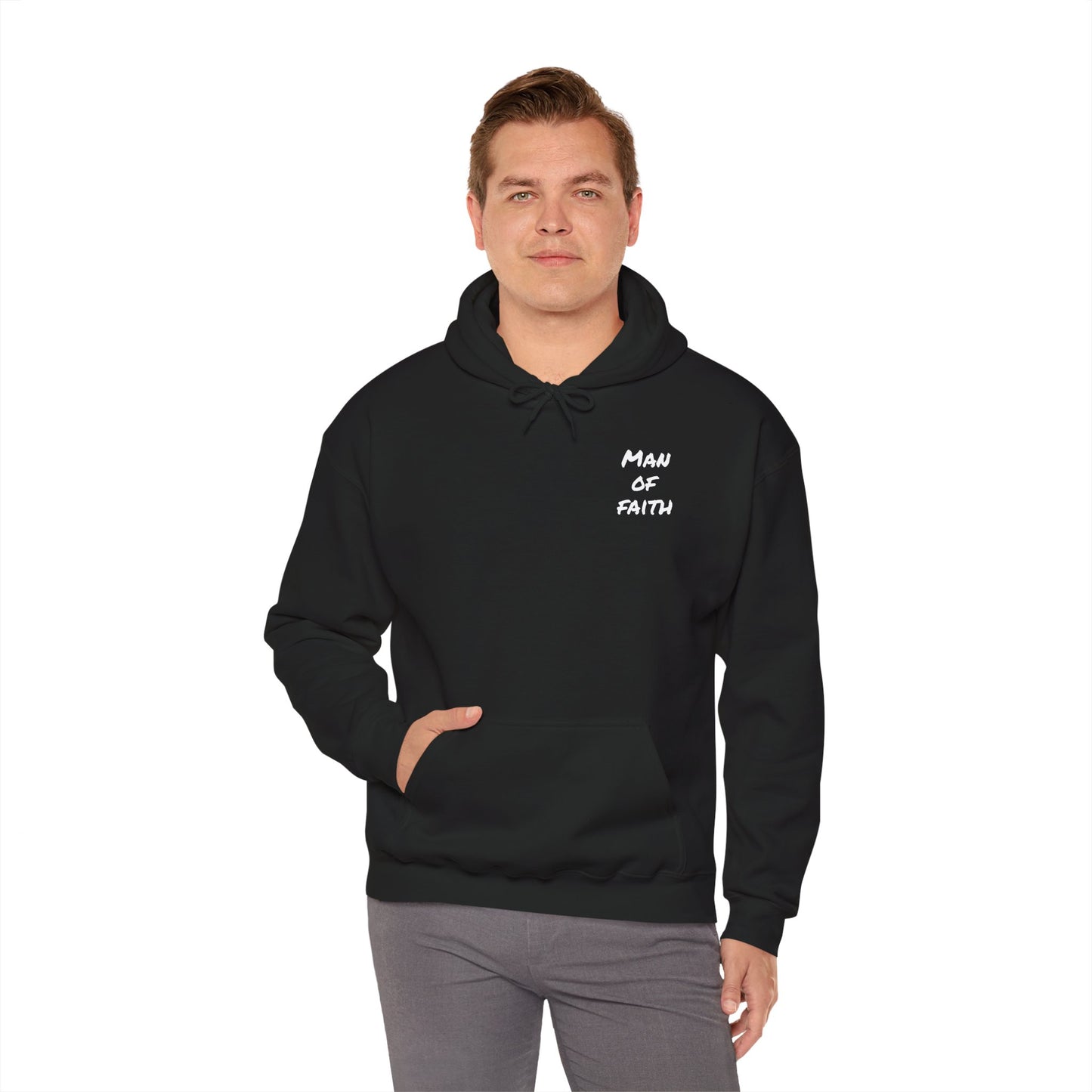Man of Faith Hoodie — Inspirational Christian Script Pullover