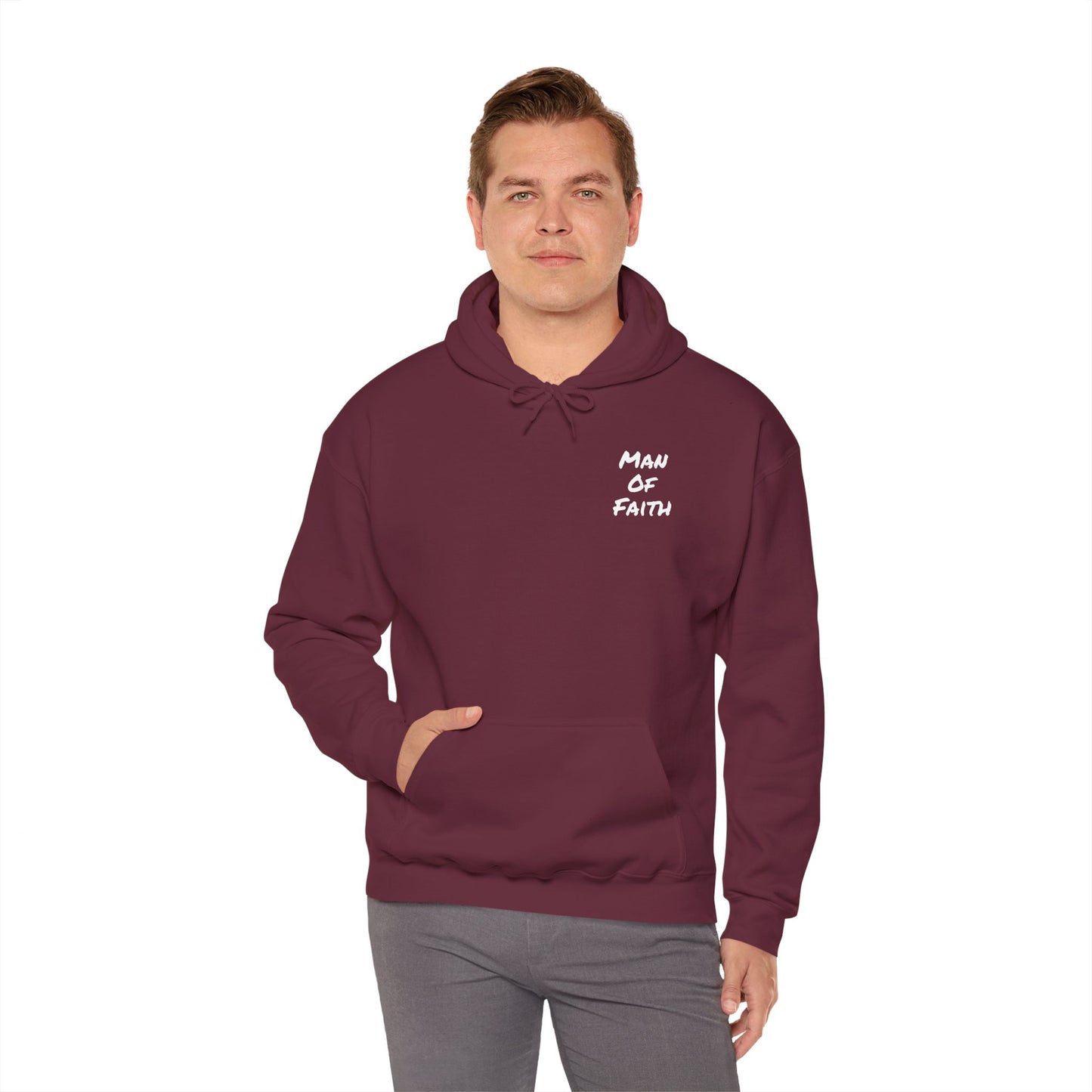 Man of Faith Hoodie — Inspirational Christian Script Pullover