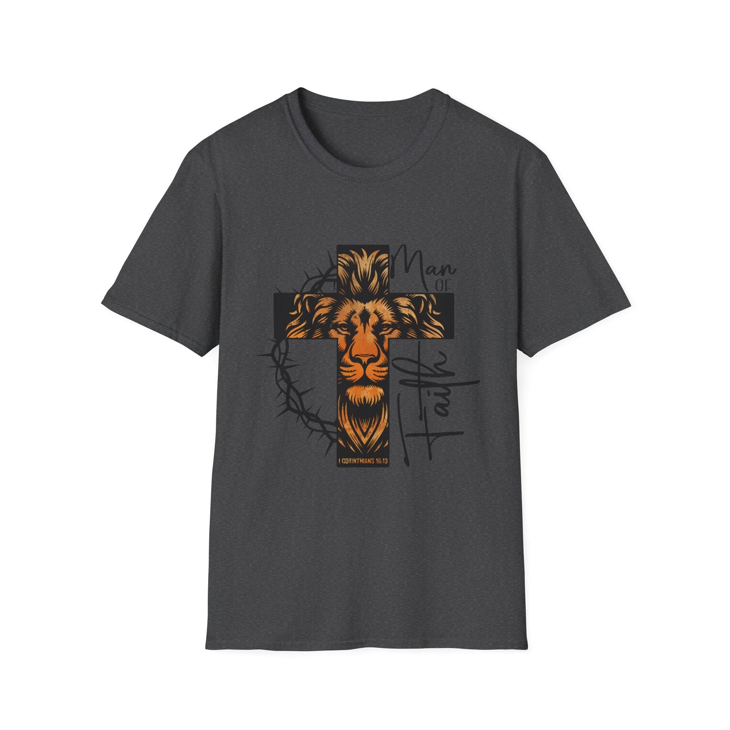 Lion Cross “Man of Faith” T-Shirt — Christian Faith Graphic Tee