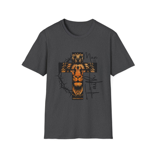 Lion Cross “Man of Faith” T-Shirt — Christian Faith Graphic Tee