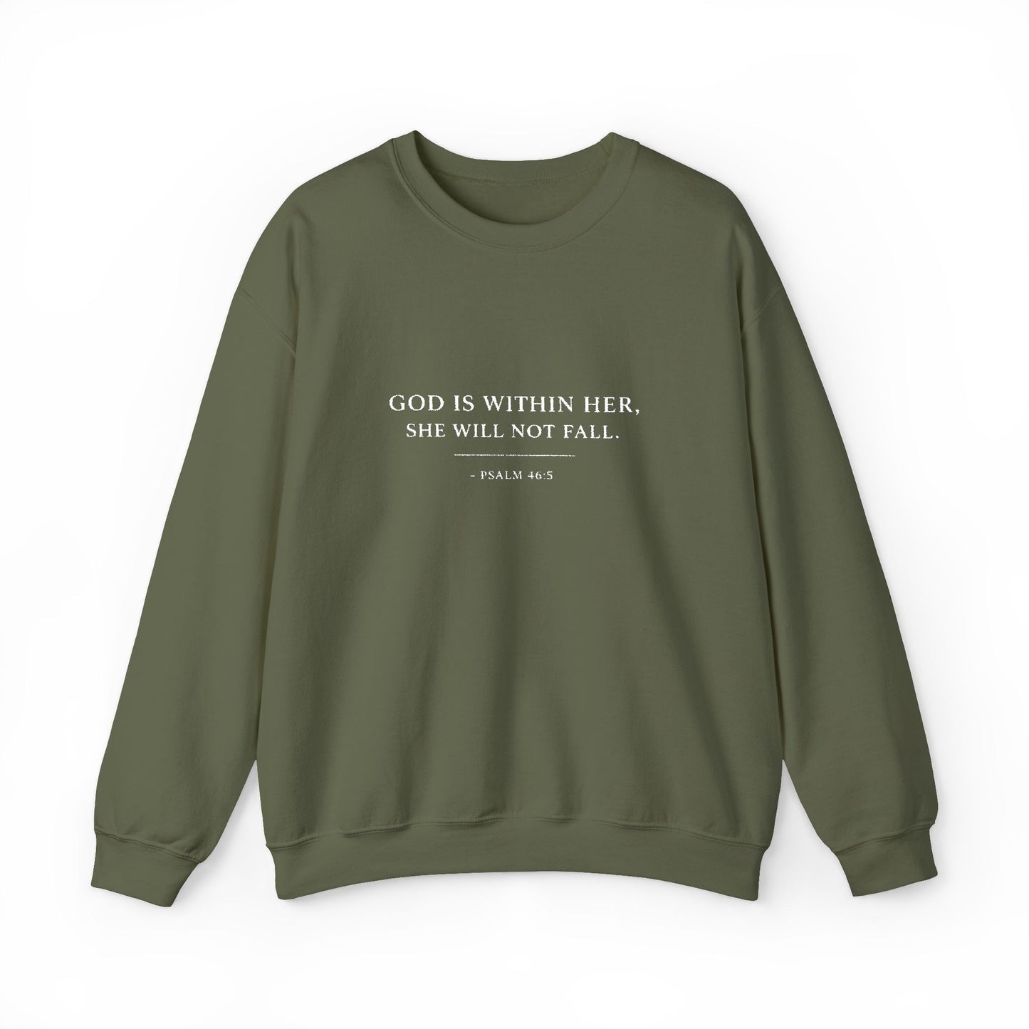 Embroidered "God Is Within Her, She Will Not Fail" Bible Verse Christian Pullover w/white text