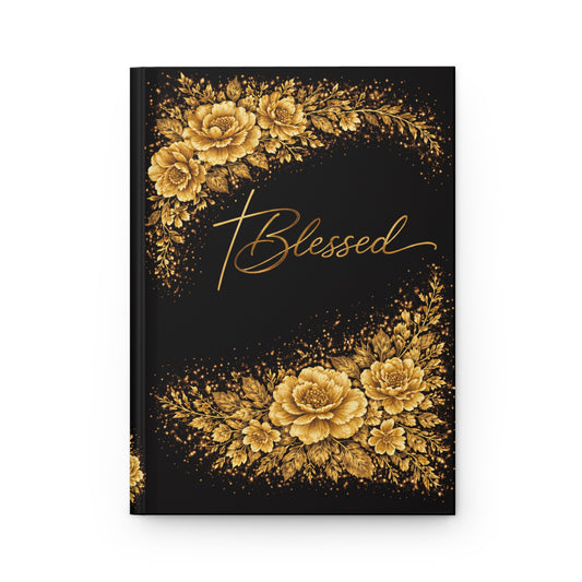 Blessed Gold Cross Floral Hardcover Journal — Matte Black