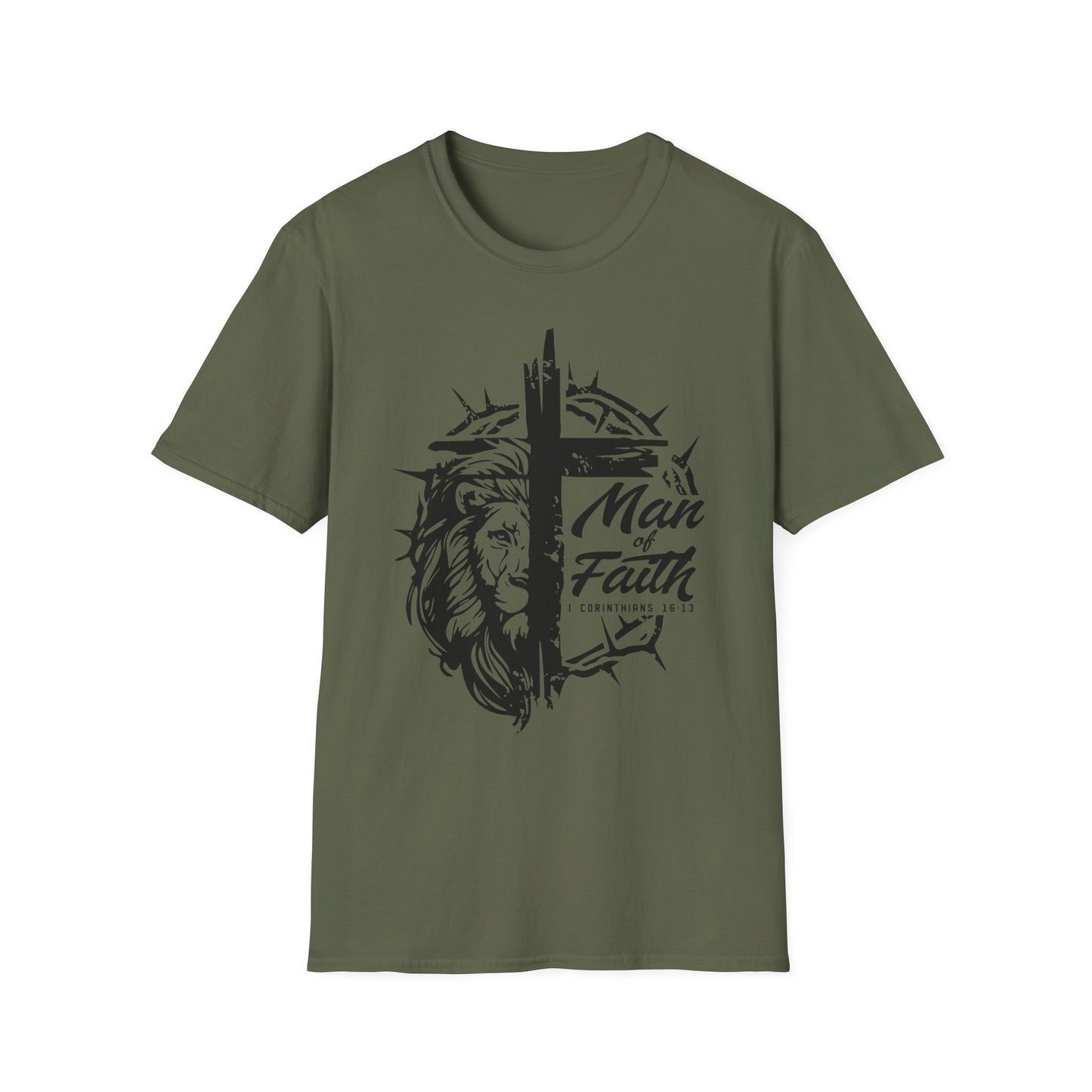 Faith Lion Cross T-Shirt — "Man of Faith" Christian Graphic Tee