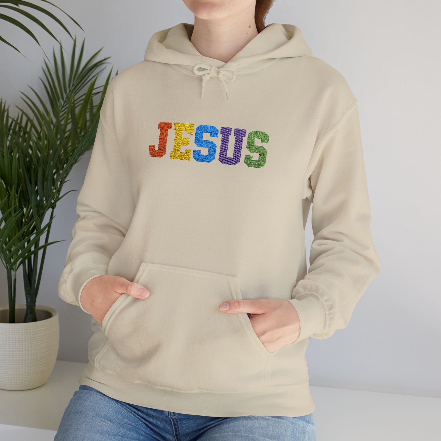 Embroidered Faith-Inspired “JESUS” Pullover Hoodie for Everyday Comfort
