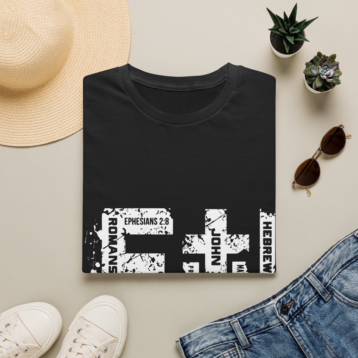 Faith Cross T-Shirt — Christian Scripture Graphic Tee (Ephesians 2:8)