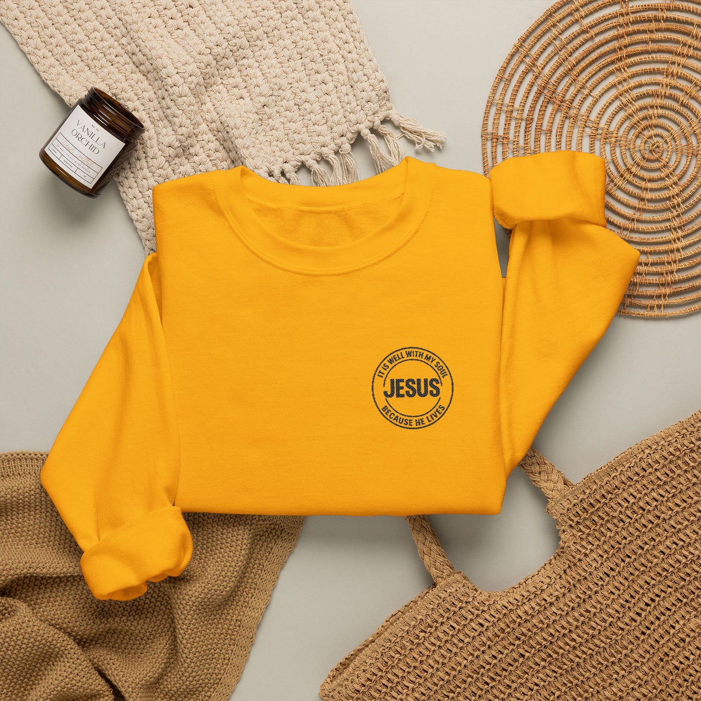 Embroidered "It is well with my soul" quiet statement of faith emblem sweatshirt