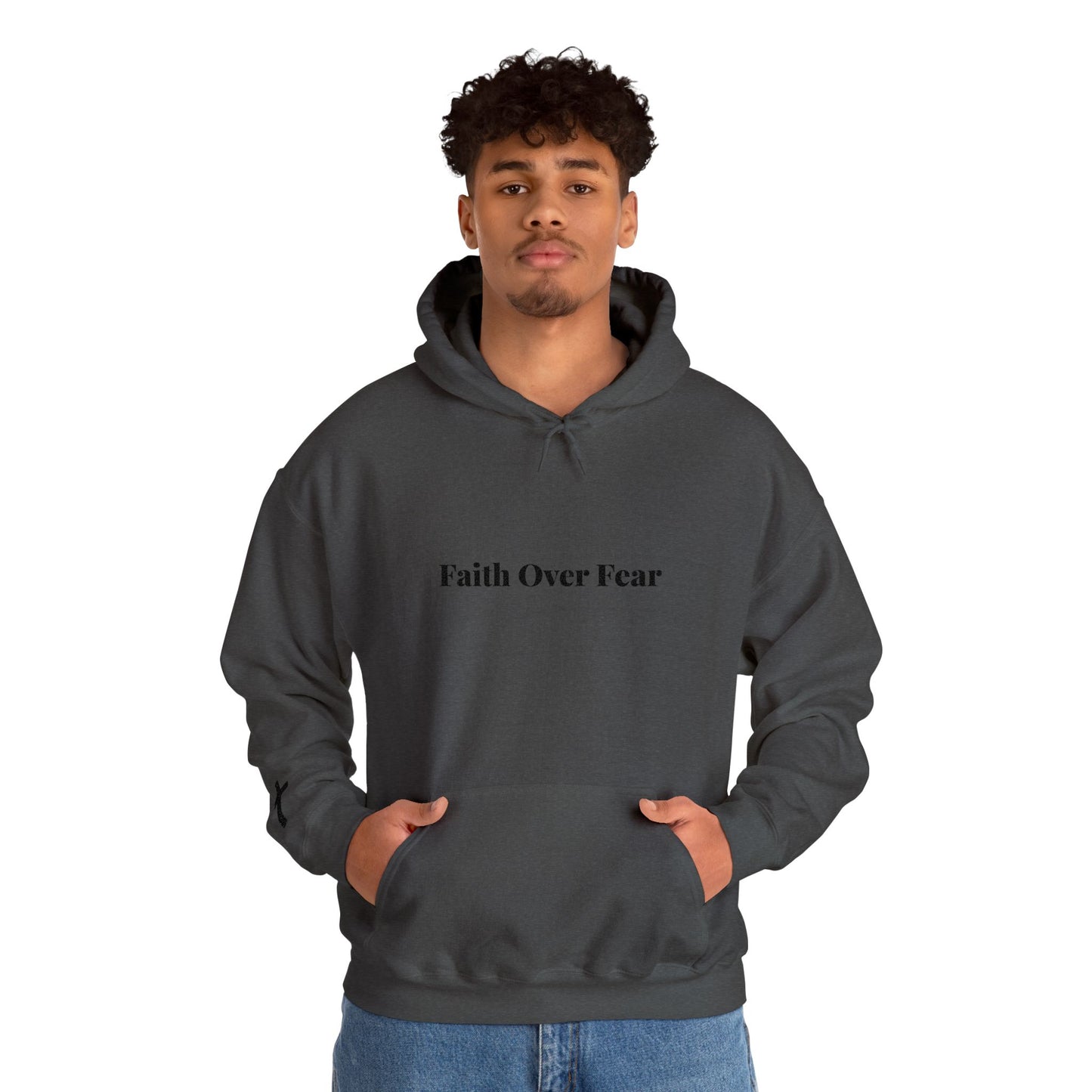 Faith Over Fear Hoodie — Minimal Christian Cross Pullover