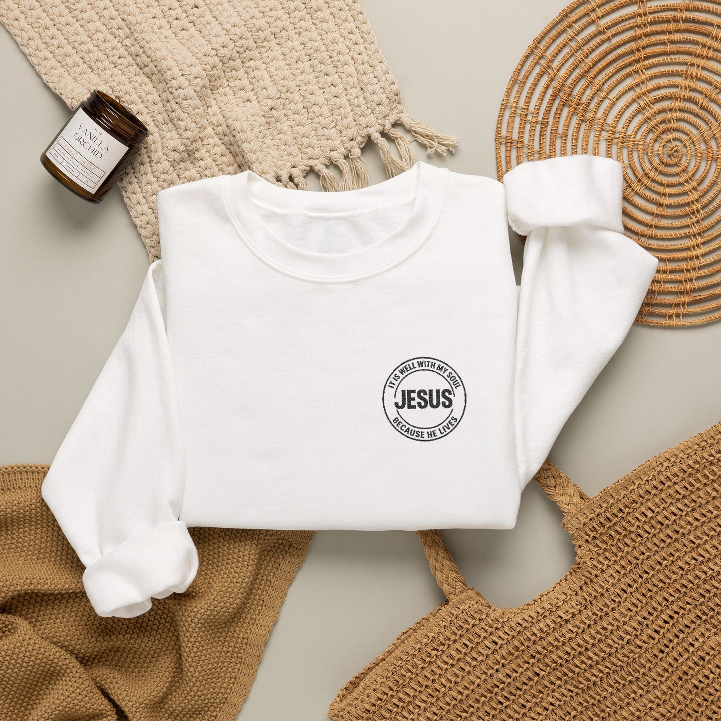 Embroidered "It is well with my soul" quiet statement of faith emblem sweatshirt