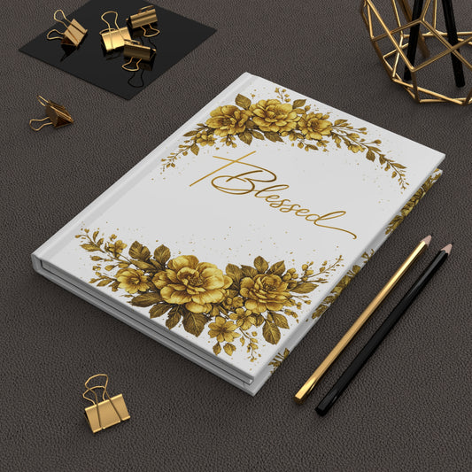 Blessed Gold & Black Floral Hardcover Journal