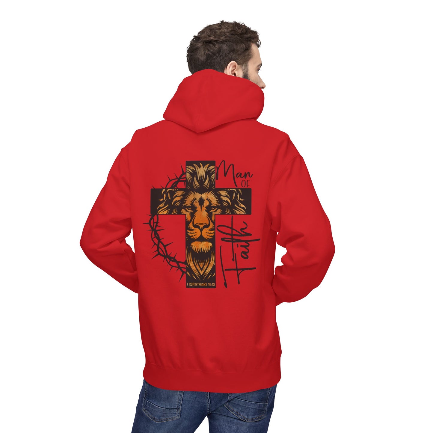 Faith Lion Cross Hoodie — “Man of Faith” Christian Graphic Hoodie