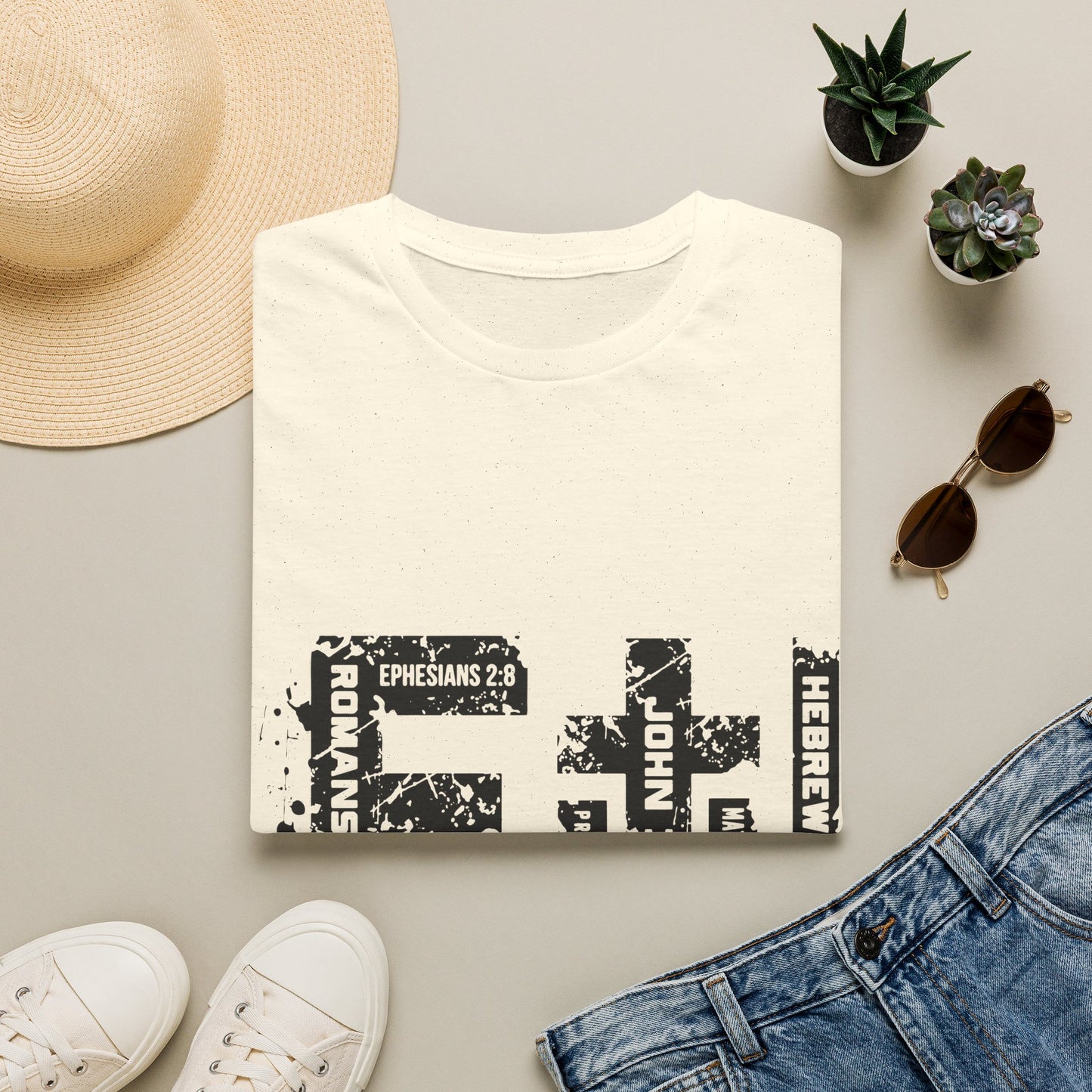 Faith Cross T-Shirt — Christian Scripture Graphic Tee (Ephesians 2:8)