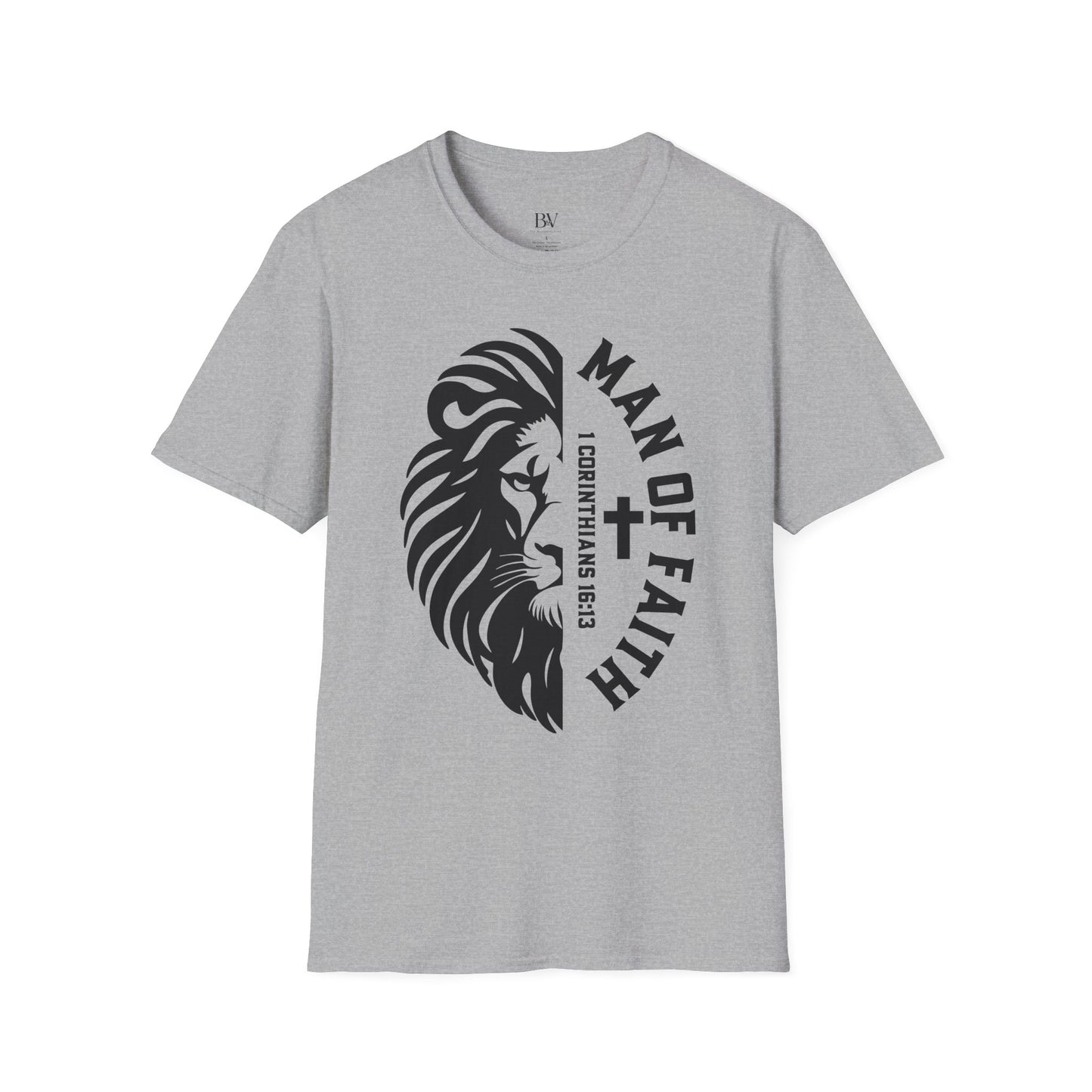 "Man of Faith" Lion T-Shirt — Christian Faith Tee (1 Corinthians 16:13)