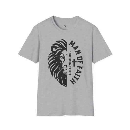 "Man of Faith" Lion T-Shirt — Christian Faith Tee (1 Corinthians 16:13)