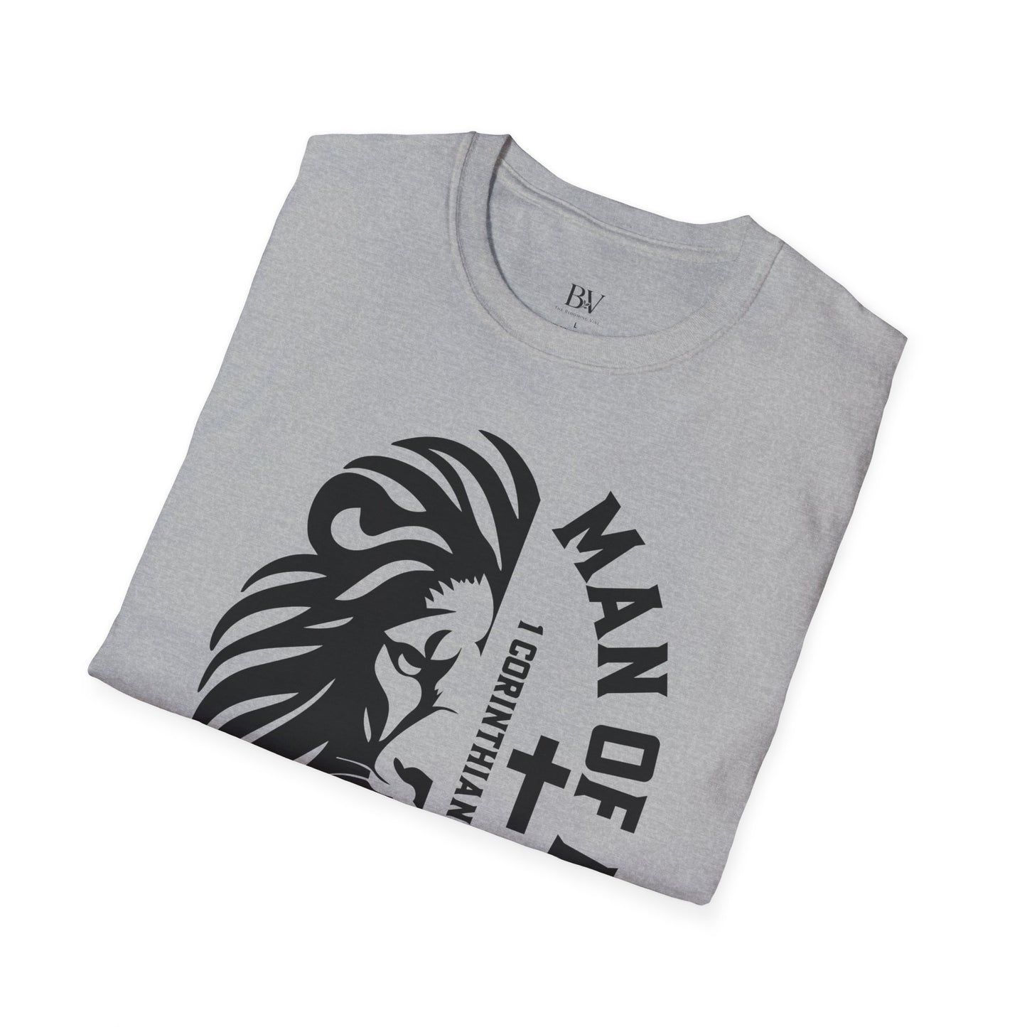 "Man of Faith" Lion T-Shirt — Christian Faith Tee (1 Corinthians 16:13)