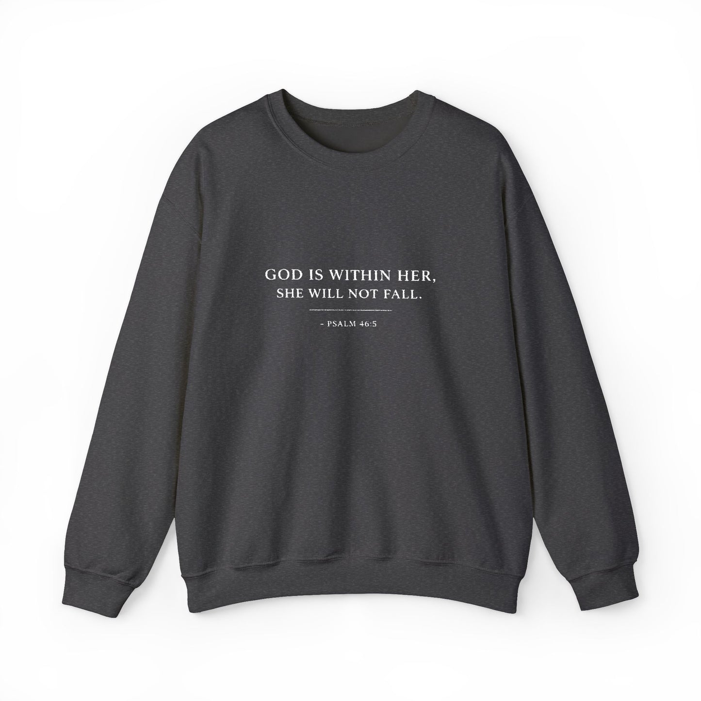 Embroidered "God Is Within Her, She Will Not Fail" Bible Verse Christian Pullover w/white text