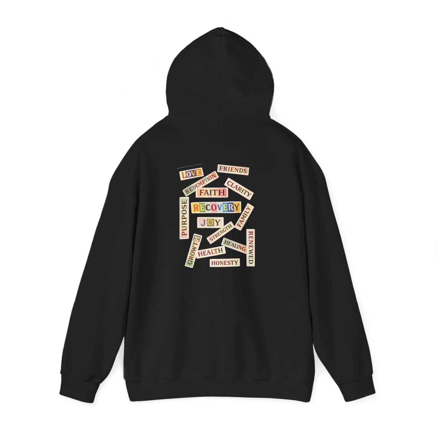 Recovery Words Hoodie — Inspirational Word Cloud Hooded Sweatshirt