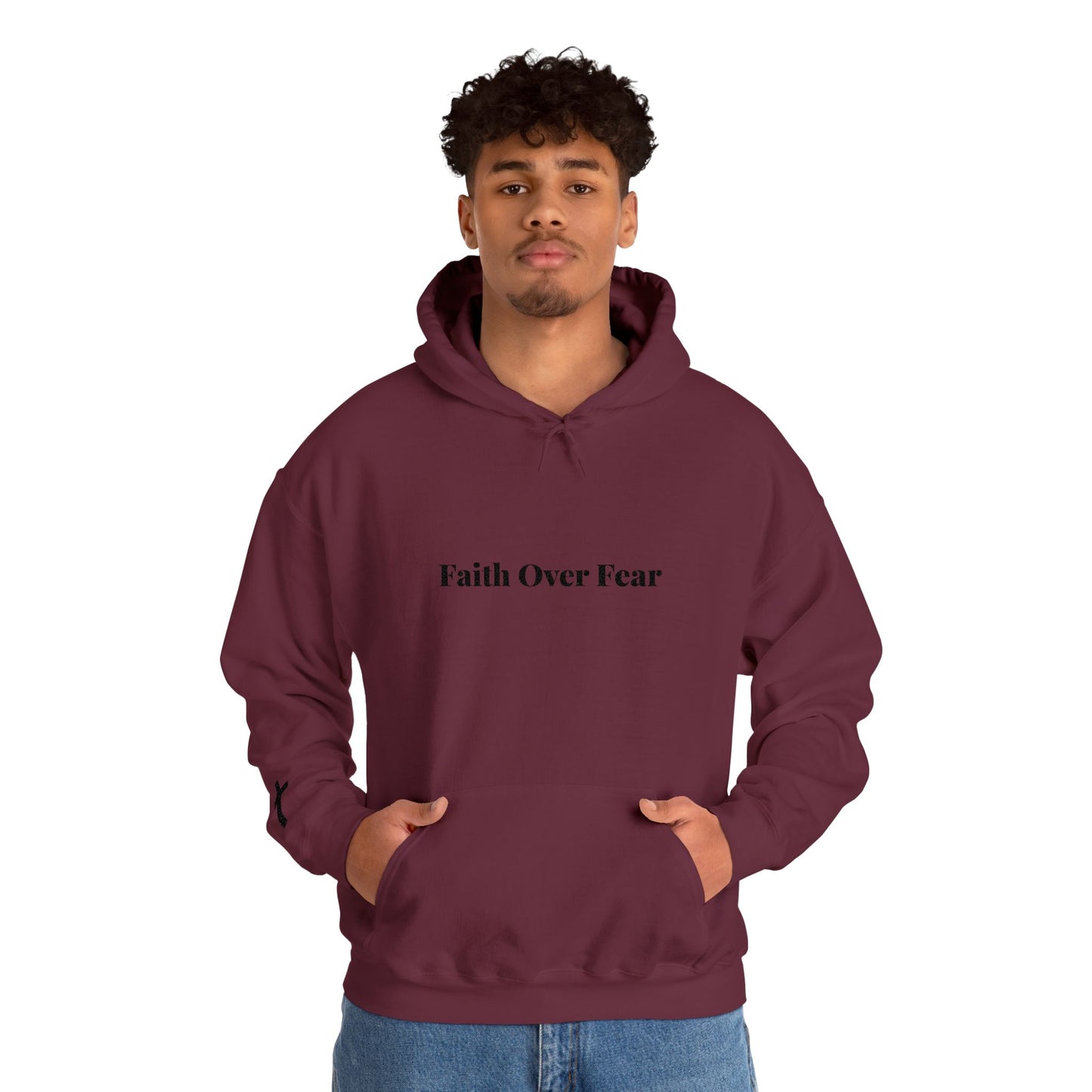 Faith Over Fear Hoodie — Minimal Christian Cross Pullover