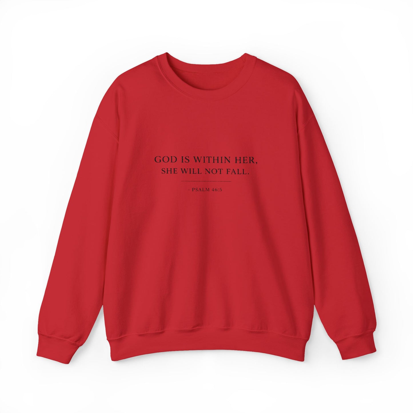 Embroidered "God Is Within Her, She Will Not Fail" Bible Verse Christian Pullover w/black text