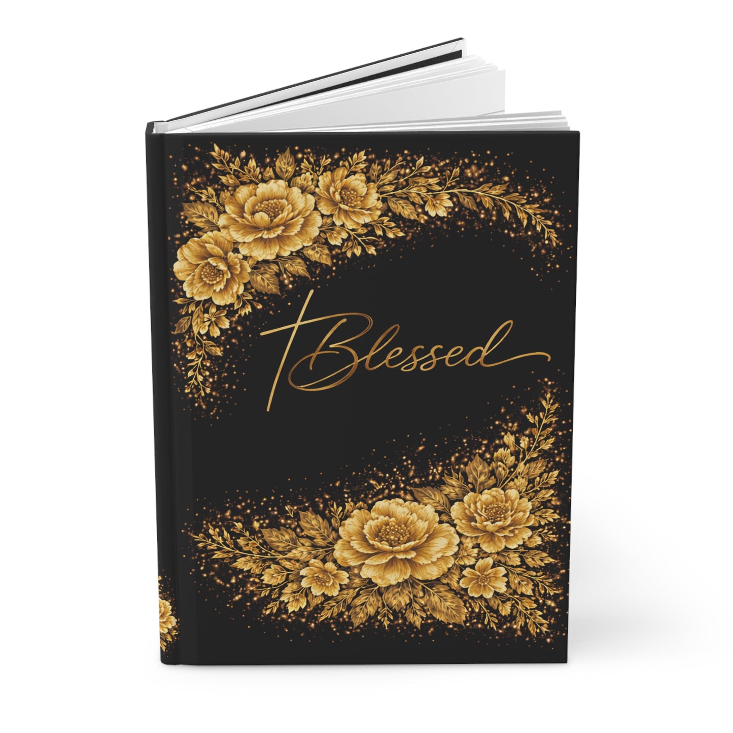 Blessed Gold Cross Floral Hardcover Journal — Matte Black