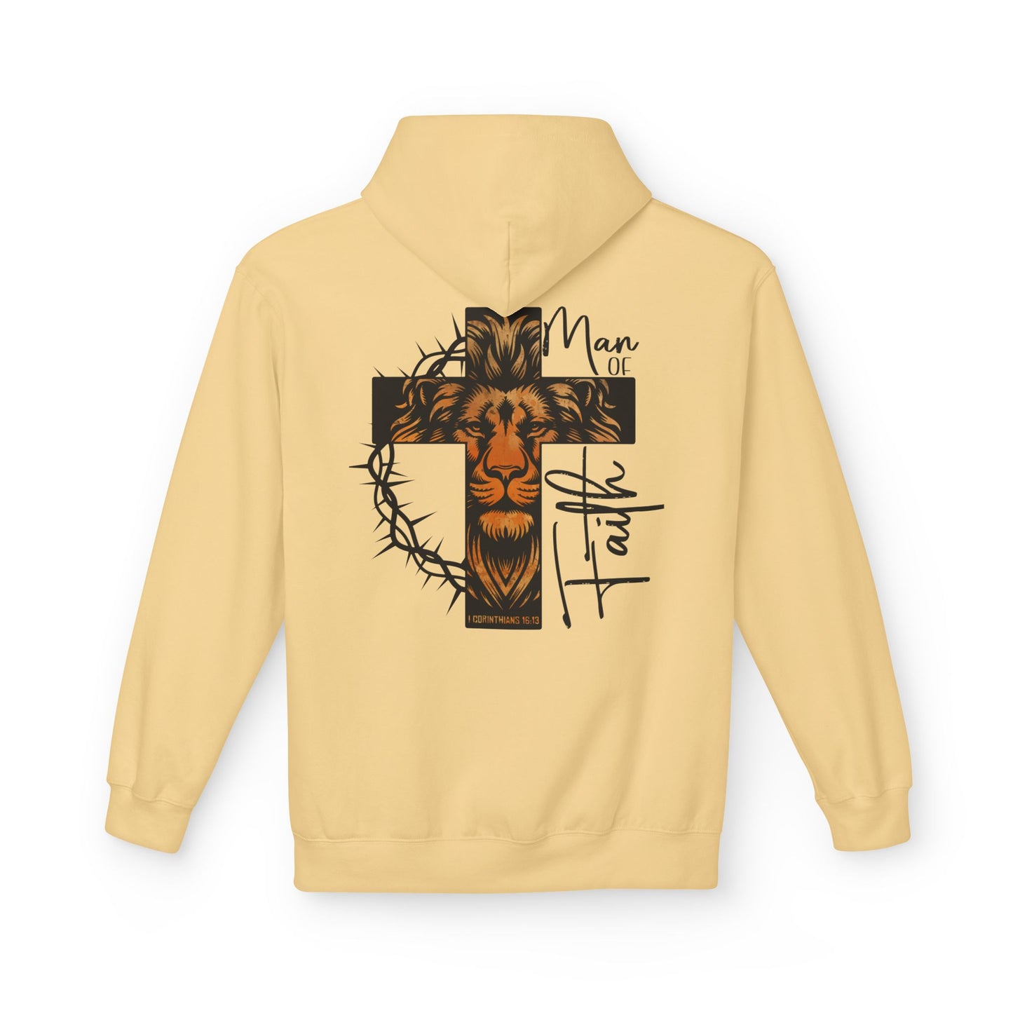 Faith Lion Cross Hoodie — “Man of Faith” Christian Graphic Hoodie