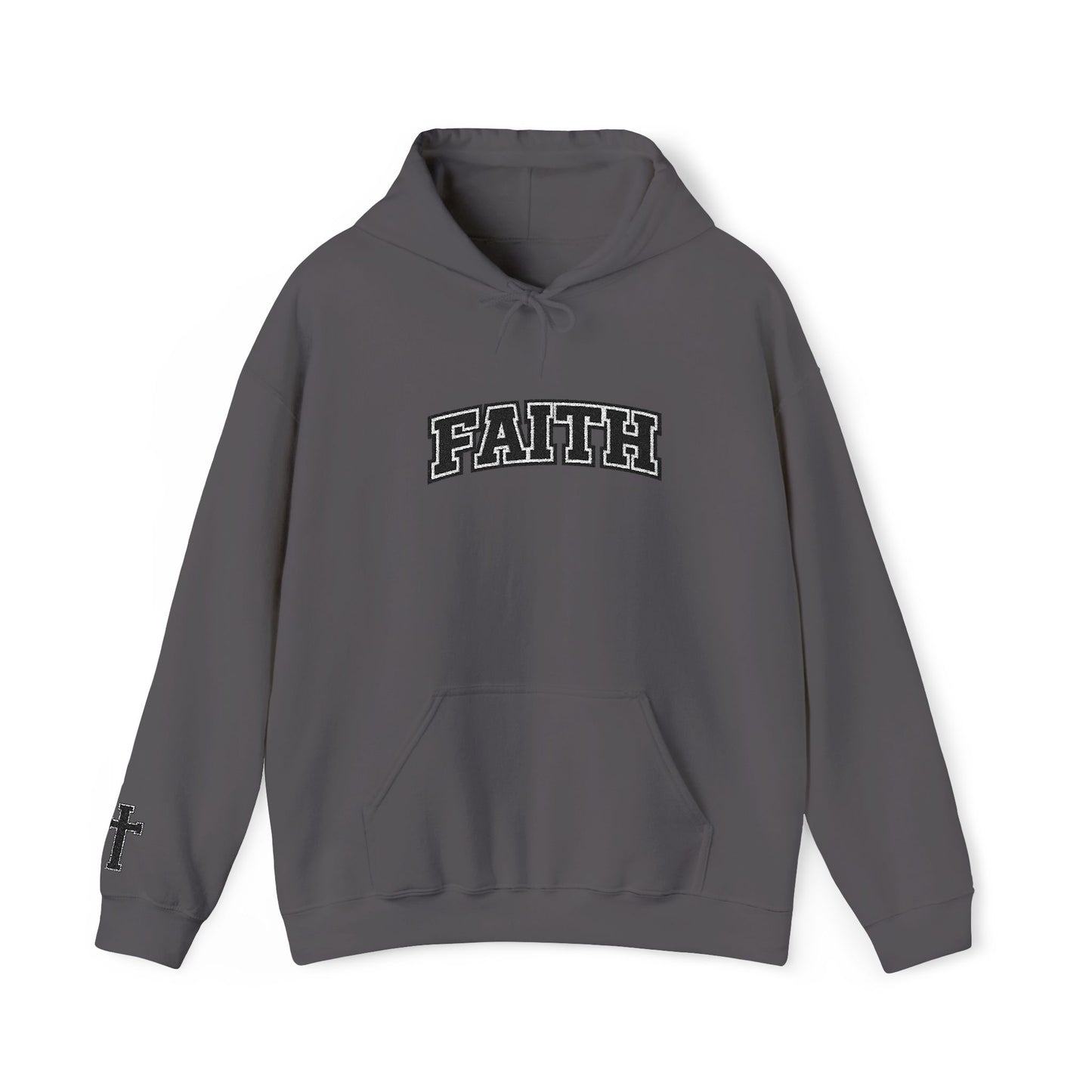 FAITH Collegiate Embroidered Hoodie  Bold faith. Everyday comfort.