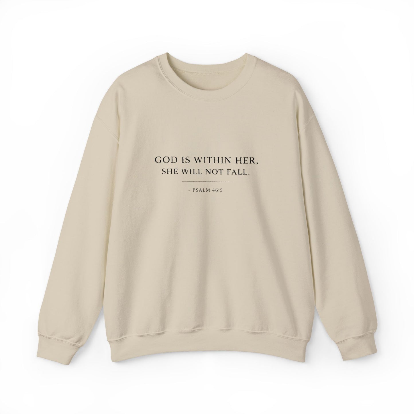 Embroidered "God Is Within Her, She Will Not Fail" Bible Verse Christian Pullover w/black text