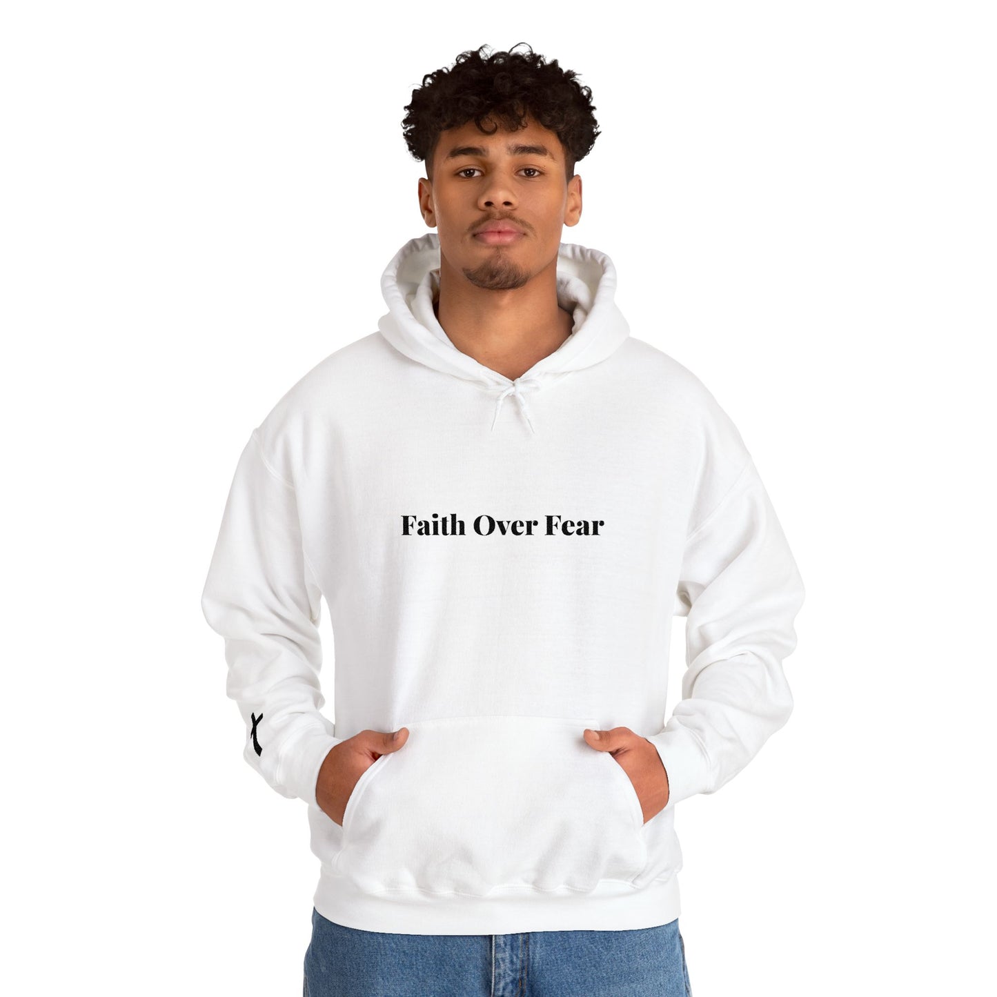 Faith Over Fear Hoodie — Minimal Christian Cross Pullover