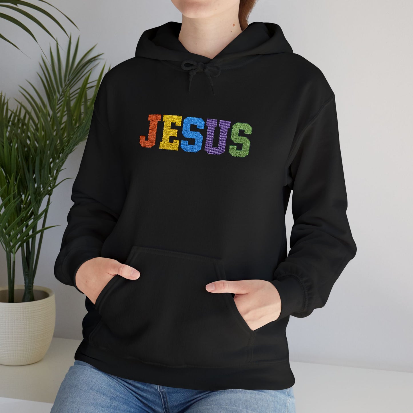 Embroidered Faith-Inspired “JESUS” Pullover Hoodie for Everyday Comfort