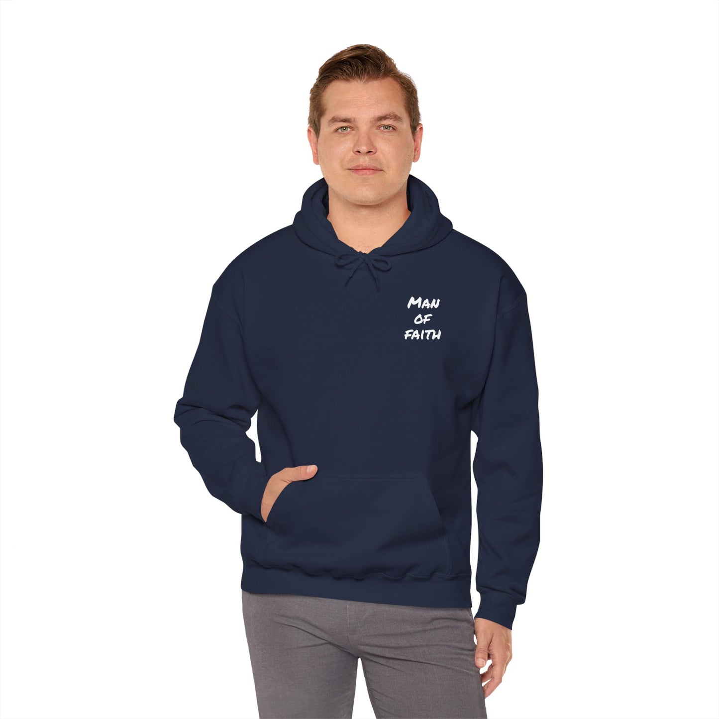 Man of Faith Hoodie — Inspirational Christian Script Pullover
