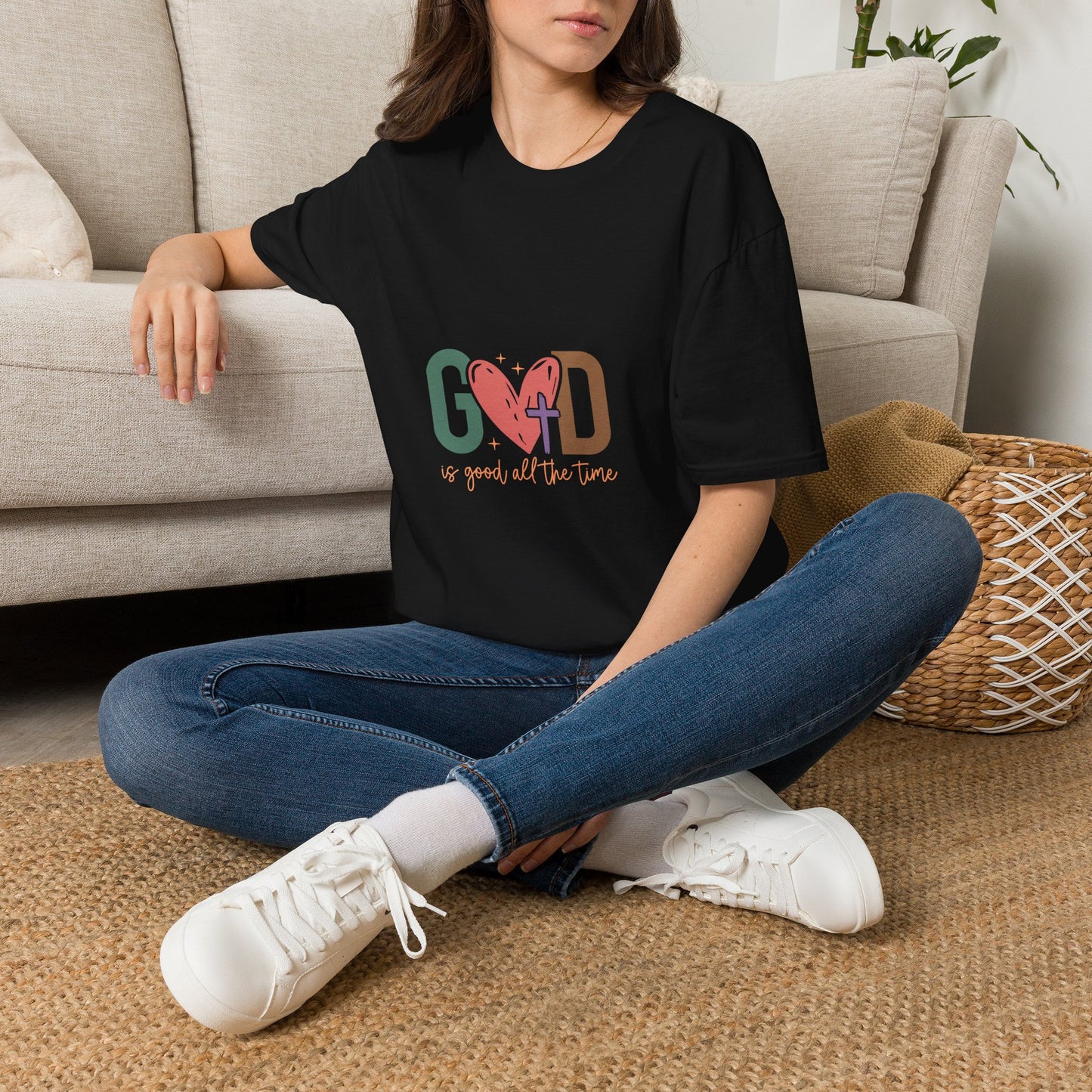 God With Heart Cross T-Shirt — Faith-Based Inspirational Tee