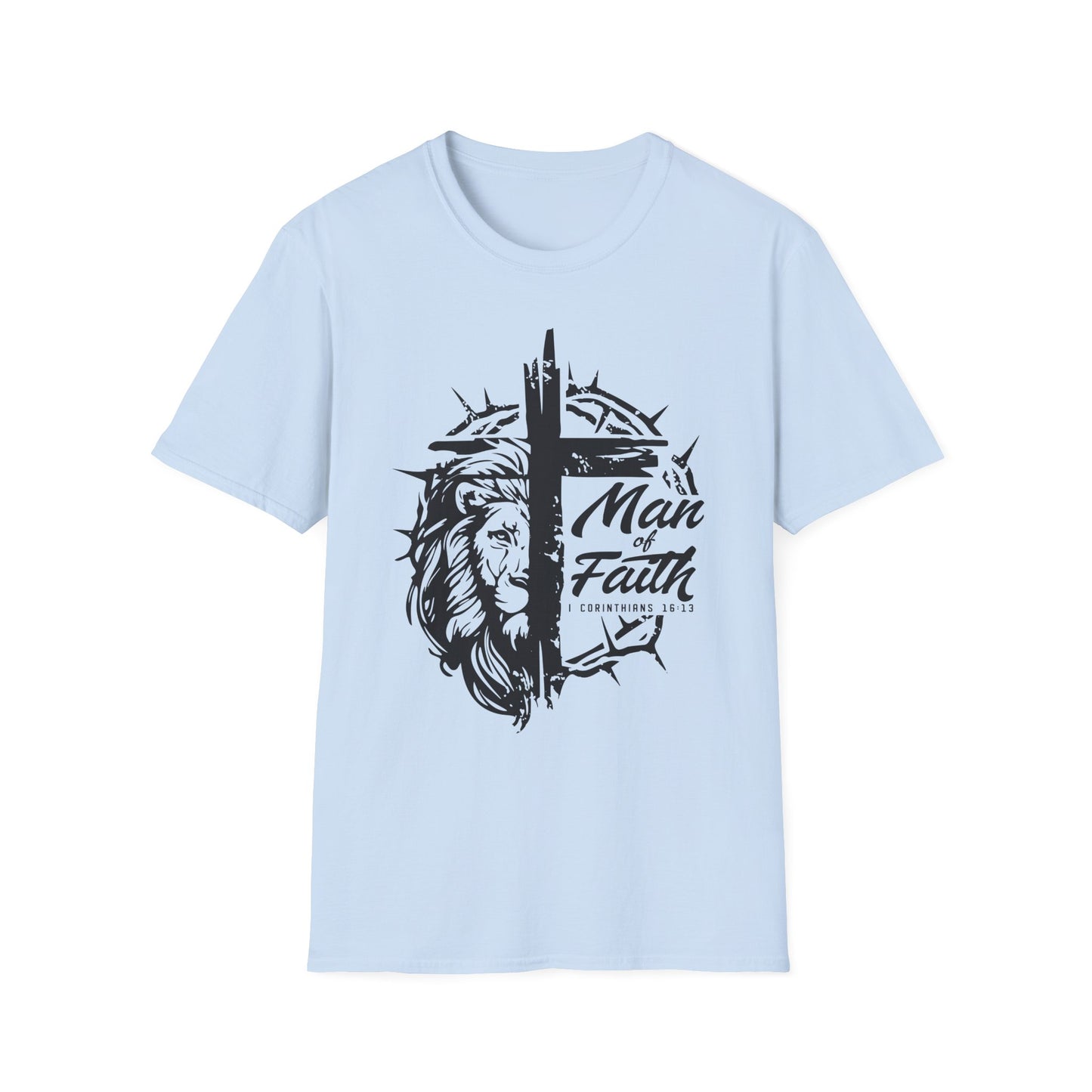 Faith Lion Cross T-Shirt — "Man of Faith" Christian Graphic Tee