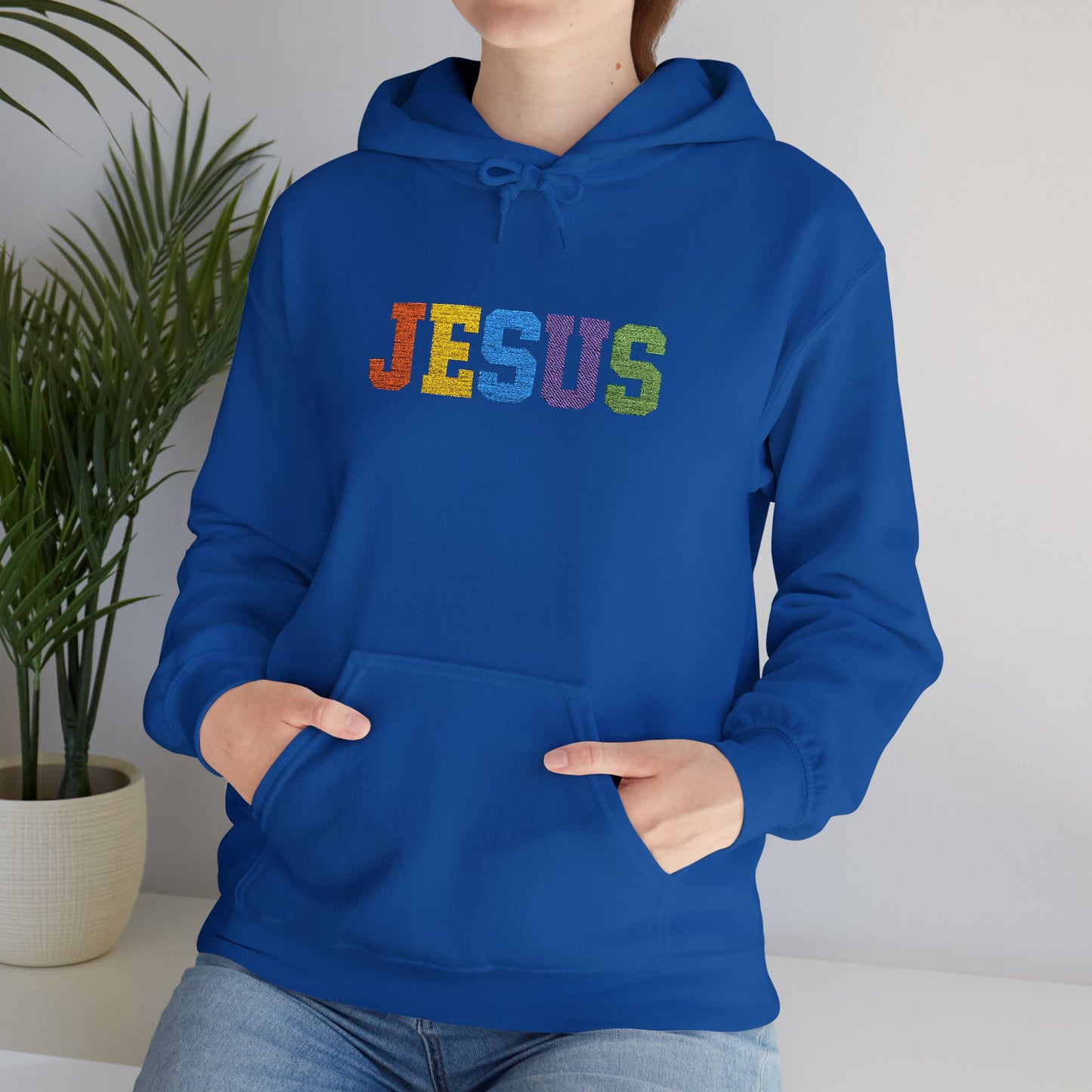 Embroidered Faith-Inspired “JESUS” Pullover Hoodie for Everyday Comfort