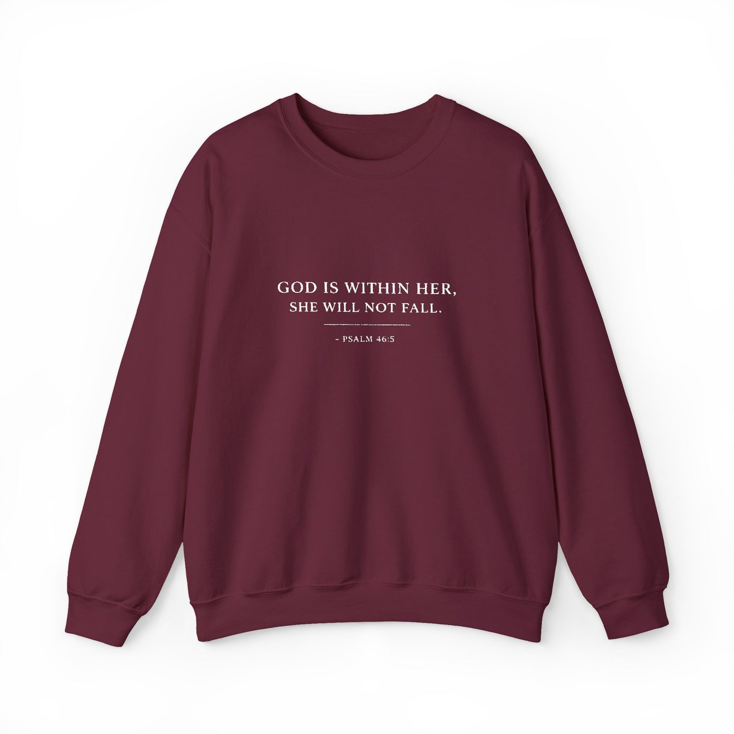 Embroidered "God Is Within Her, She Will Not Fail" Bible Verse Christian Pullover w/white text