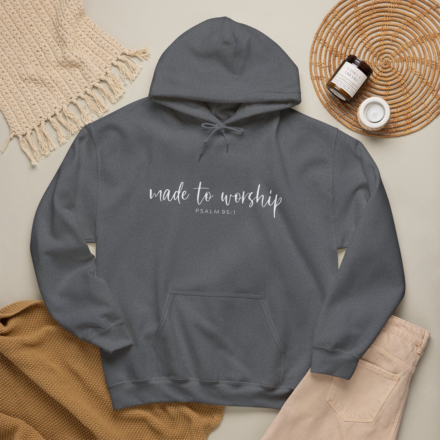 "Made to Worship" Hoodie — 'Made to Worship' Psalms 95:1 Christian Hoodie