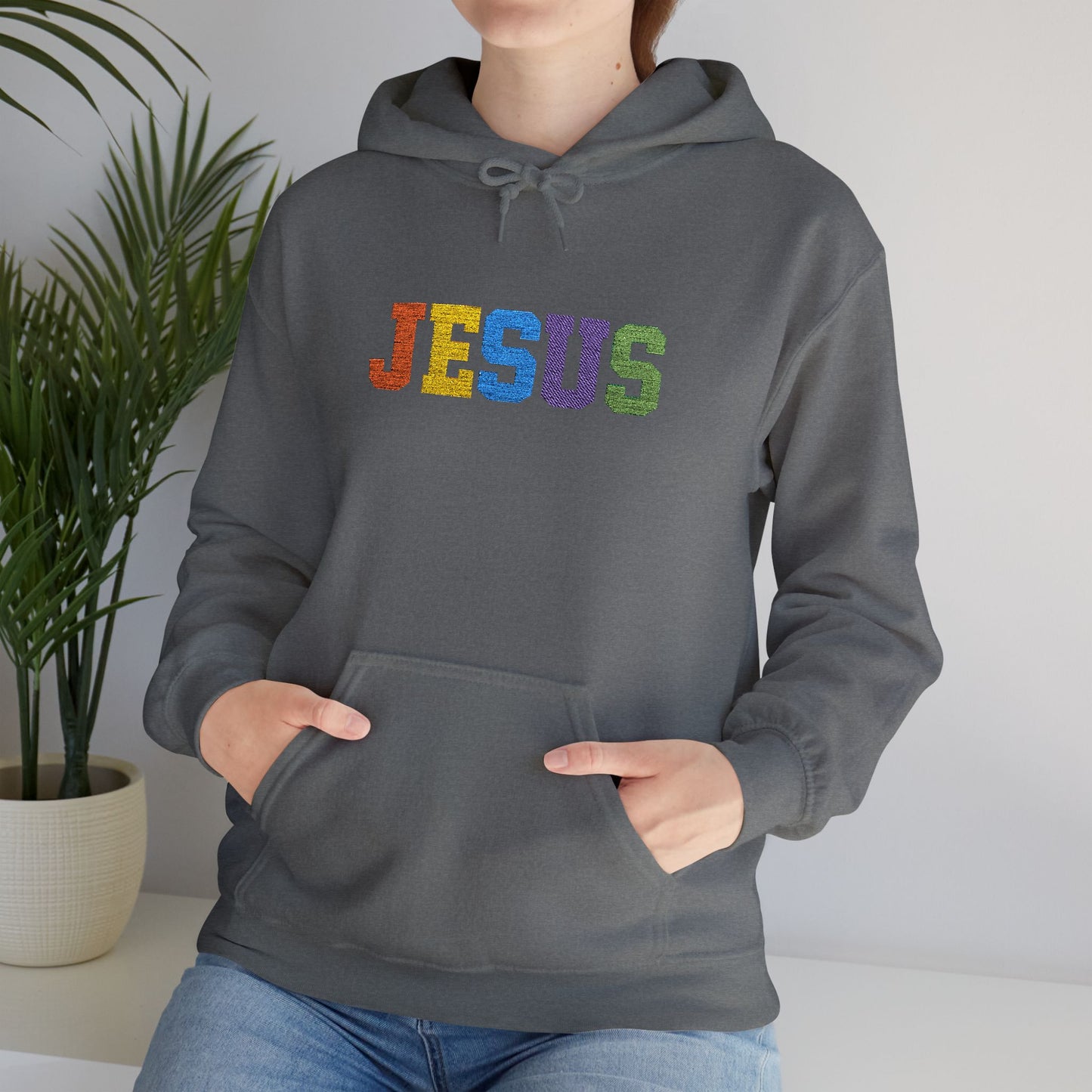 Embroidered Faith-Inspired “JESUS” Pullover Hoodie for Everyday Comfort