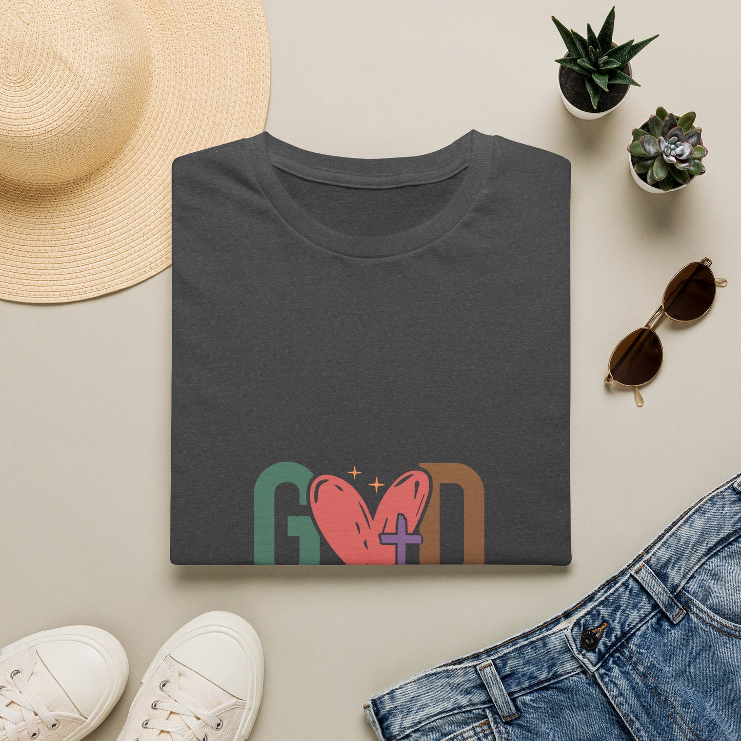 God With Heart Cross T-Shirt — Faith-Based Inspirational Tee