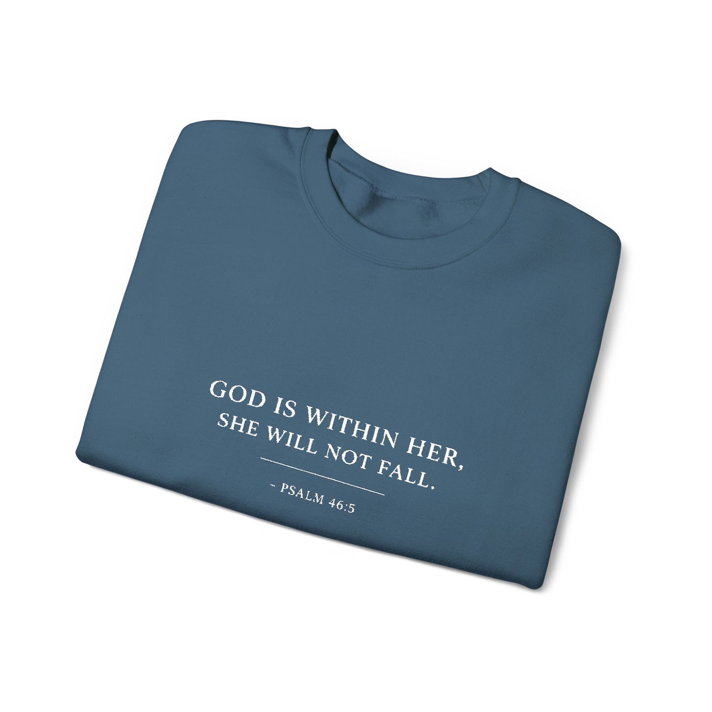 Embroidered "God Is Within Her, She Will Not Fail" Bible Verse Christian Pullover w/white text