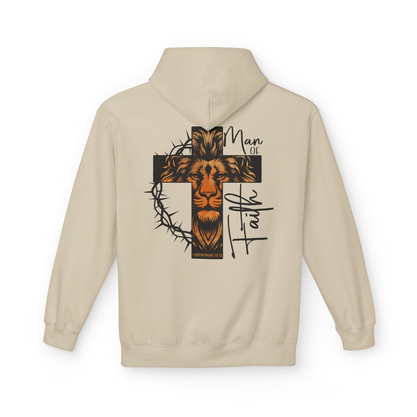 Faith Lion Cross Hoodie — “Man of Faith” Christian Graphic Hoodie