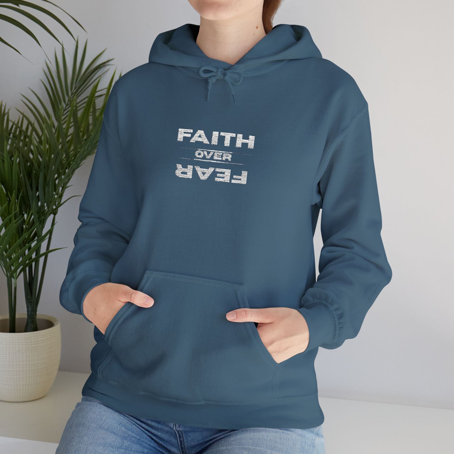 Embroidered "Faith Over Fear" Hoodie — Inspirational Christian Pullover White Lettering